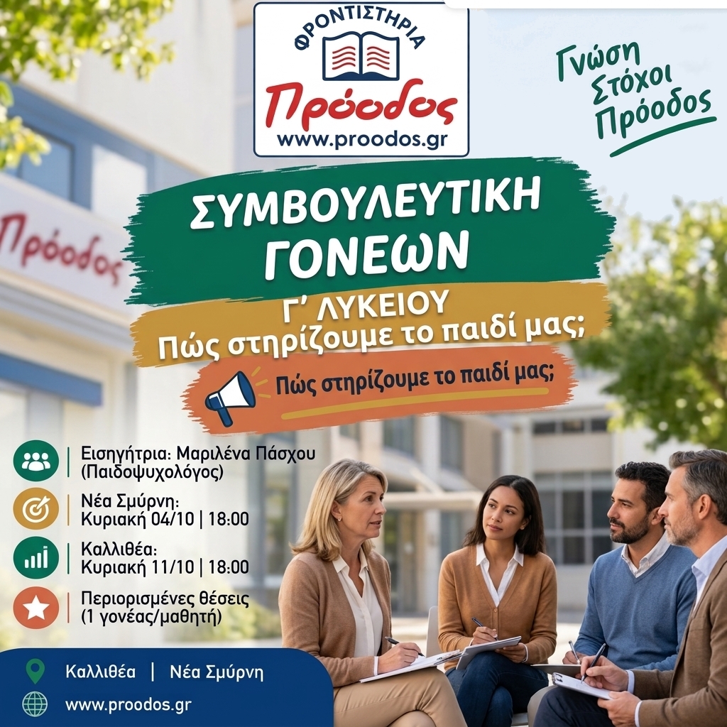 Συμβουλευτικη Γονεων Μαθητών Γ Λυκείου  - Φροντιστήρια Πρόοδος